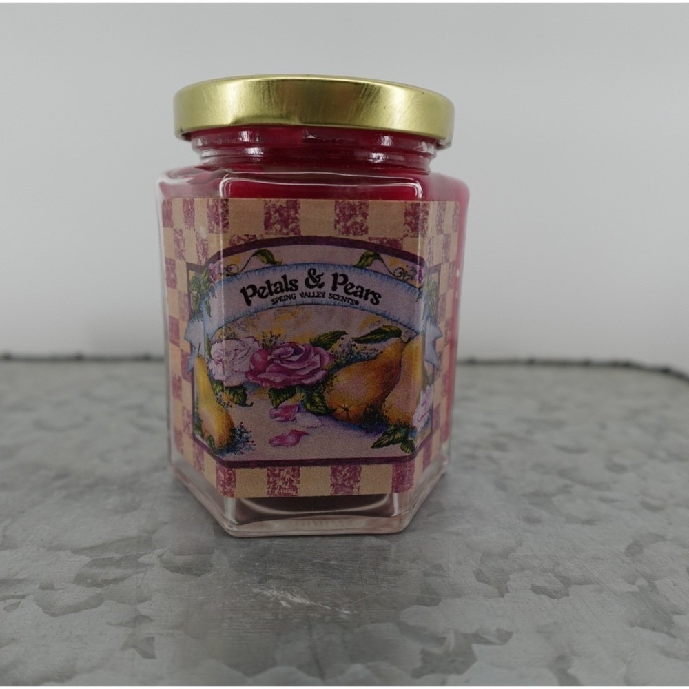 Home Interiors Spring Valley Scents Petals & Pears 10oz Hexagon Jar Candle Pink